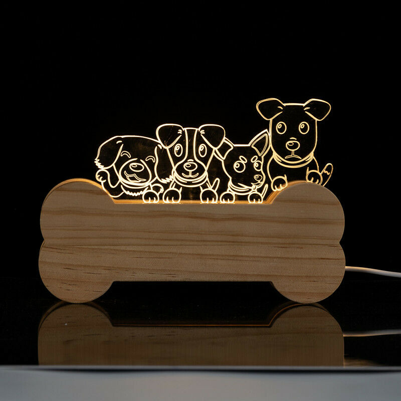 3D Wooden Bone And Dog Acrylic Night Light Lamp QuirkyStore.in