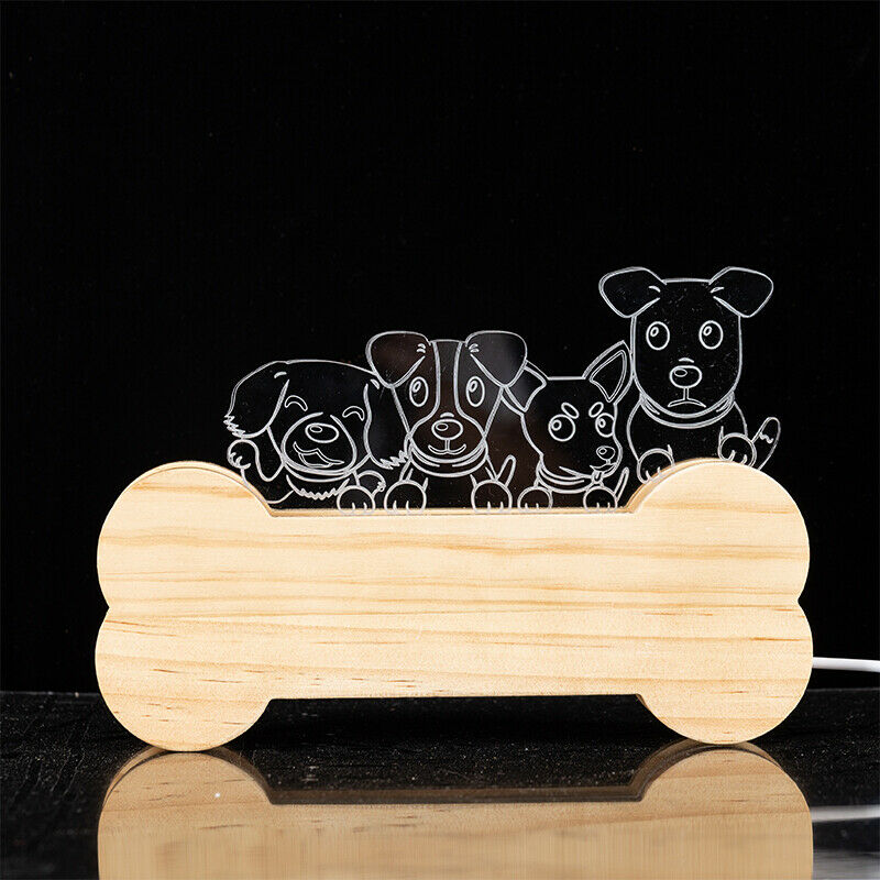 3D Wooden Bone And Dog Acrylic Night Light Lamp QuirkyStore.in