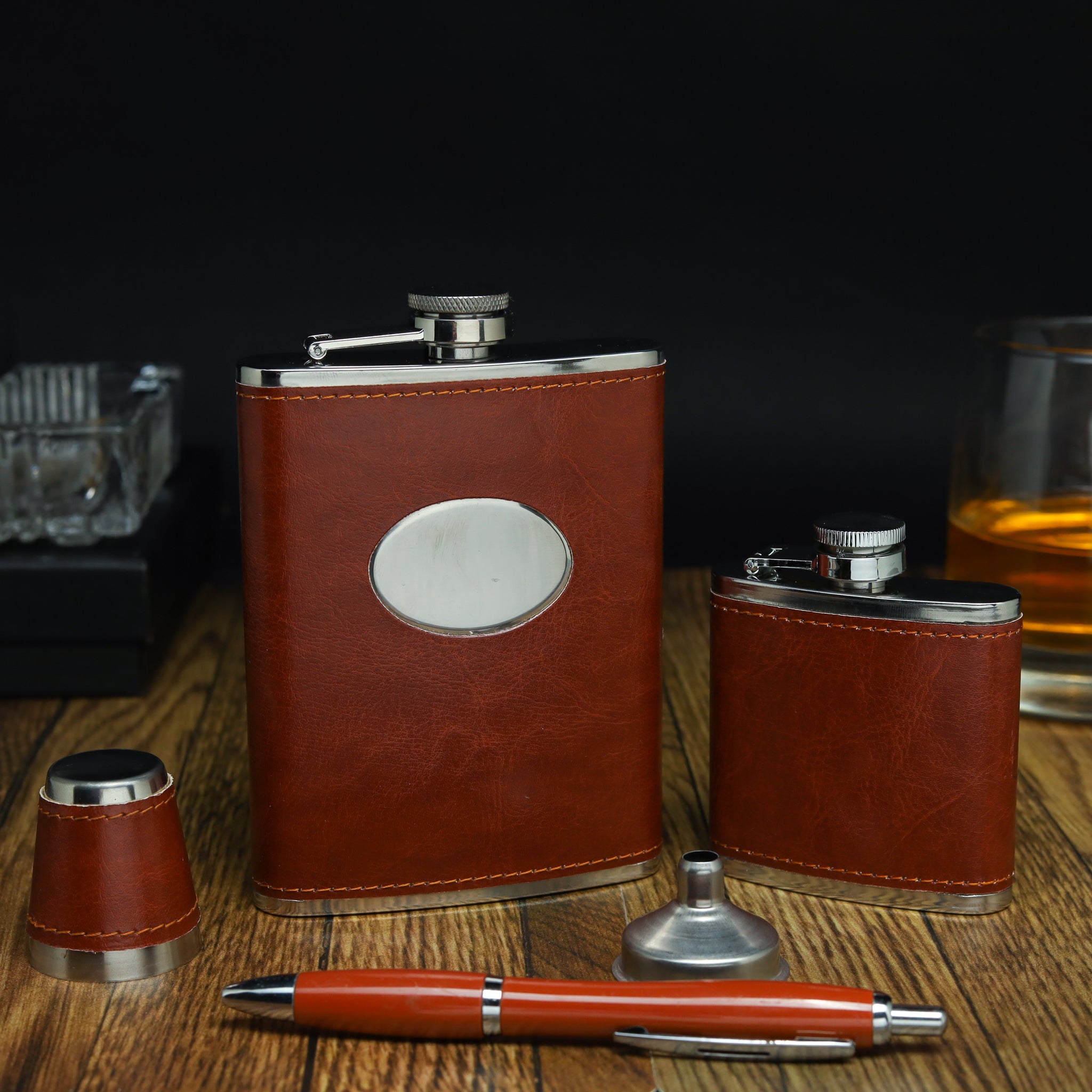 Dual Hip Flask Set With Funnel, Shot Glass And Pen QuirkyStore.in