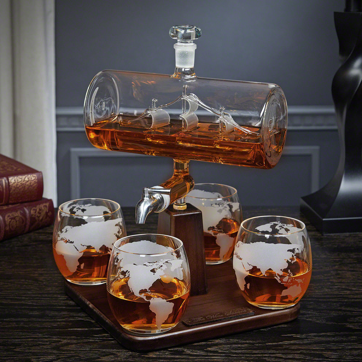 Sailing Ship Whiskey Decanter Set With 4 Globe Glasses QuirkyStore.in