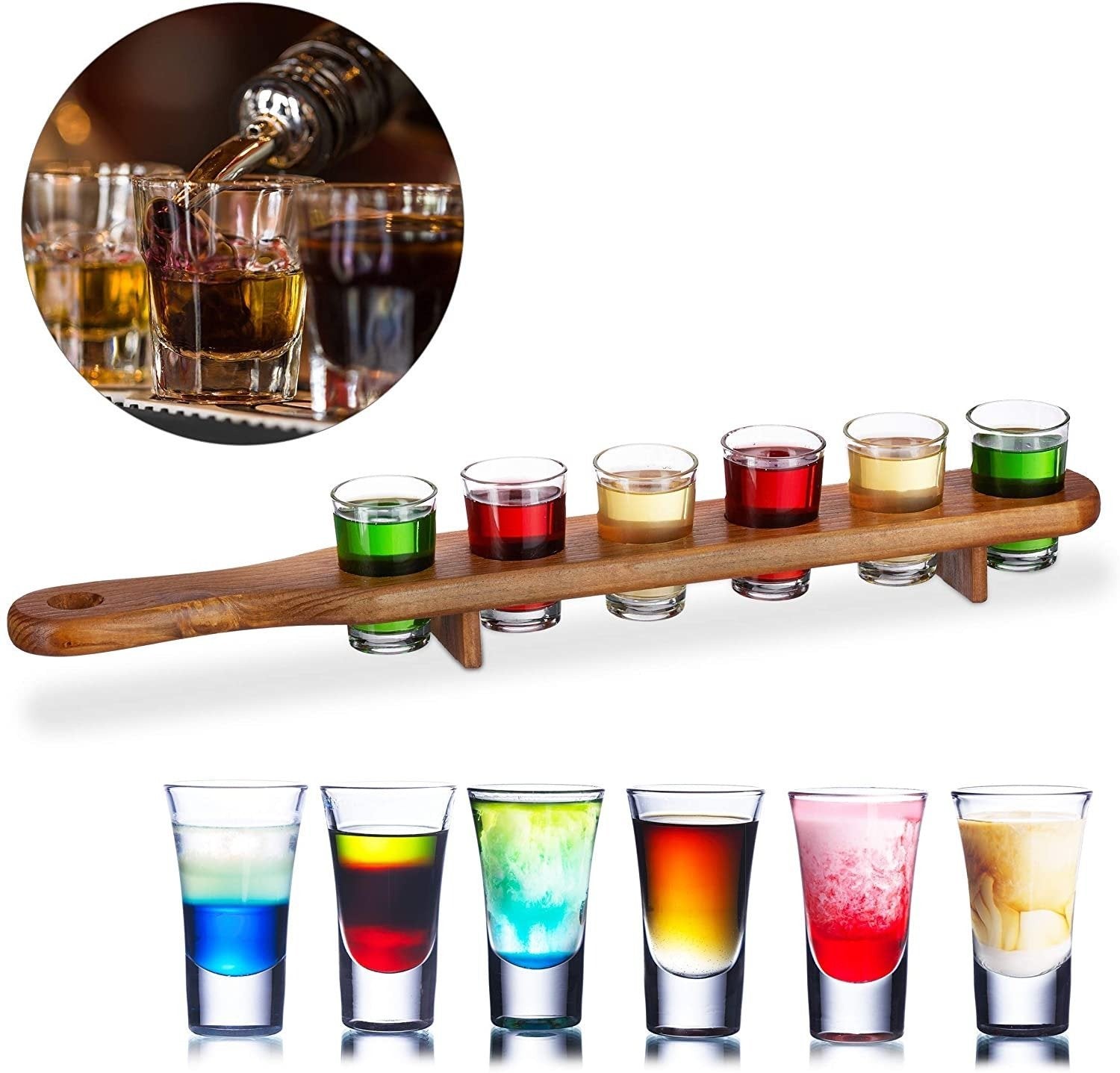 Wooden 6 Shot Glass Holder Paddle Plate QuirkyStore.in