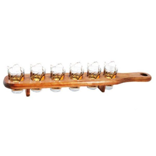 Wooden 6 Shot Glass Holder Paddle Plate QuirkyStore.in